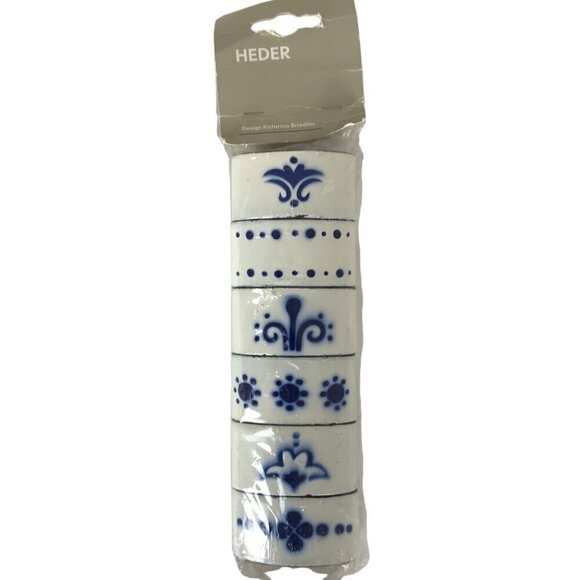 IKEA Heder Swedish Blue White Enamel Napkin Rings Set of 6 Katarina Brieditis - Picture 1 of 2